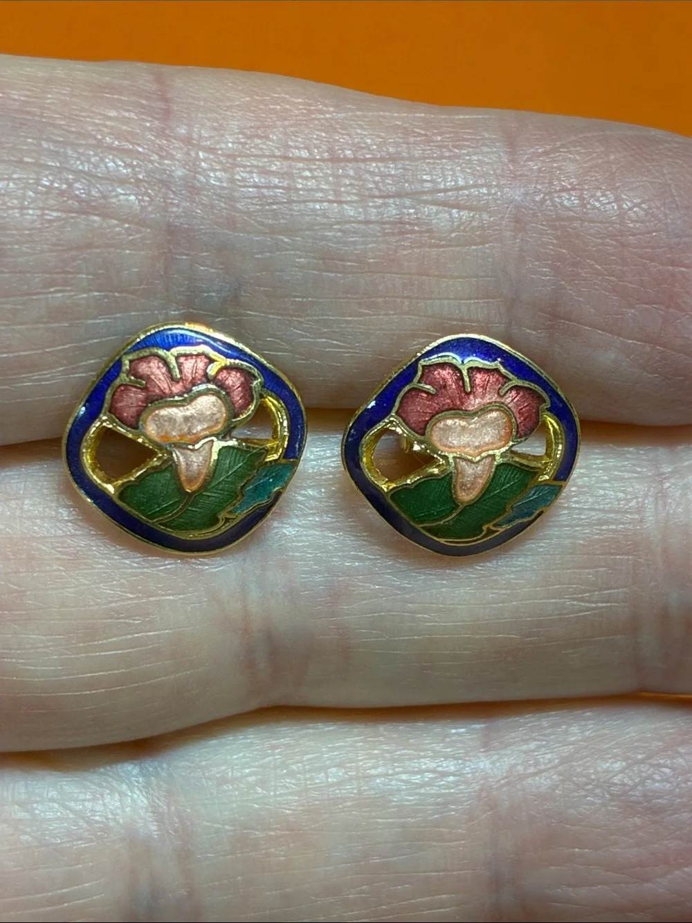 Floral Enamel Stud Earrings in Blue, Pink & Green